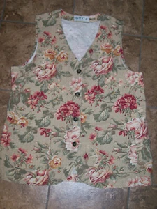 Vintage Orvis Vest Womens Large L Floral Button Up Sleeveless Cotton Linen USA - Picture 1 of 6