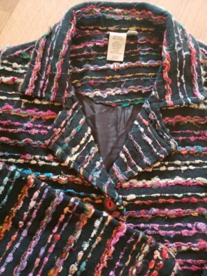 Chaqueta Coldwater Creek Arco Iris Rayas Talla XL Mezcla Seda Negra Abotonada  Foto 1 de 4