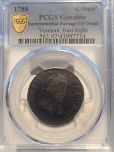 1788 Vermont Copper Bust Right PCGS Genuine - VF Details - Picture 1 of 3