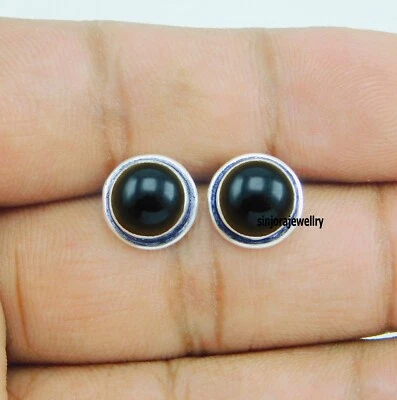 Pendientes hechos a mano de plata de ley 925 con piedras preciosas de ónix negro - Imagen 1 de 4