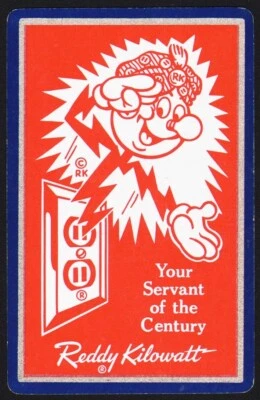 Vintage playing card REDDY KILOWATT Your Servant of the Century red background - Image 1 of 2