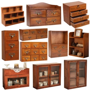 Small Wooden Storage Cabinet Organizer Box Vintage Cupboard Display Shelf Unit - Picture 1 of 122