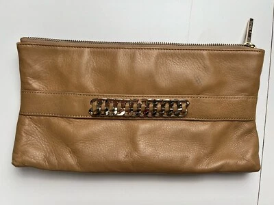 Elaine Turner Tan Leather Clutch Handbag Zipper Closure /Side Pocket $248 - Image 1 of 4
