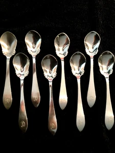 TIFFANY & CO. PARFALT, SORBET, FANCY ICE CREAM SCALLOPED SPOONS 5 3/4 "  SET 8 - Picture 1 of 5