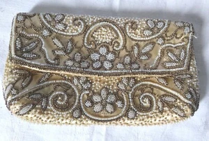Vintage Evening Cocktail Clutch Bag Beaded Hand Made in France 19 cms Wide - Picture 1 of 5