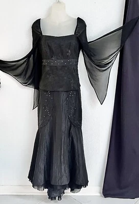 MATHIEU*PARIS~BLACK BUSTIER TOP & LONG SKIRT W SWAR CRYSTALS~SZ 8 (euro38) NWOT! - Image 1 of 4