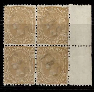 AUS - Tasmania QV SG226, 4d pale bistre, VLH MINT. Cat £60+ BLOCK x4 marginal - Picture 1 of 1