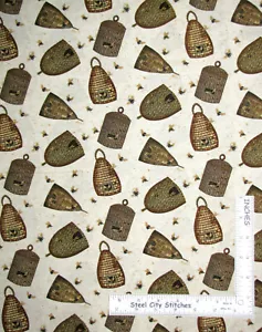 Bumble Bee Hive Bees Toss Cream Cotton Fabric Studio E Bee A Keeper 23" Length - Picture 1 of 1