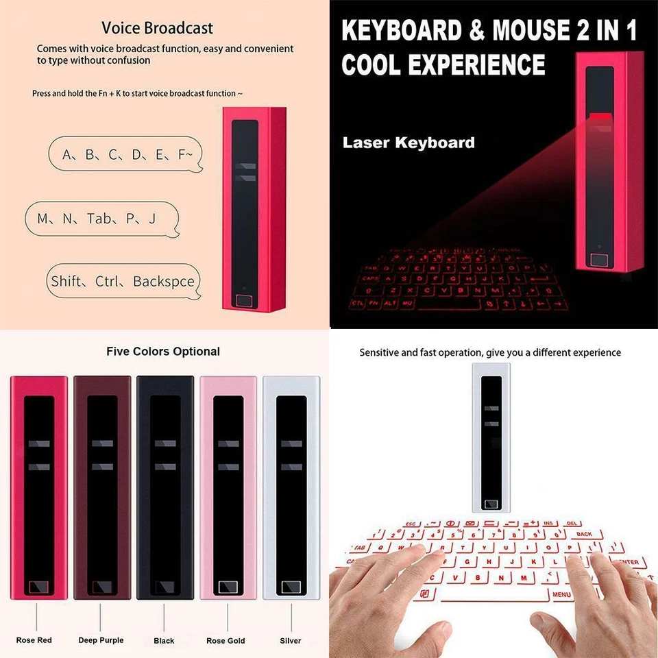 Compact Mini Virtual Laser Bluetooth Wireless Keyboard Smartphone Tablet - Image 1 of 1