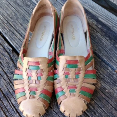 Mocasines de cuero tejido Softspots talla 9,5 N beige - marrón claro - verde - rojo Foto 1 de 4