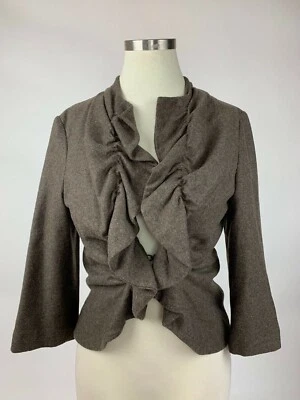 Chaqueta Blazer Tabitha Anthropologie Masilla Marrón Ruche Fruncida 8 Lana Preciosa Foto 1 de 4