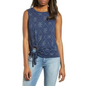 Camiseta sin mangas sin mangas con dobladillo estampado azul marino Lucky Brand para mujer talla XS nueva con etiquetas  - Imagen 1 de 6