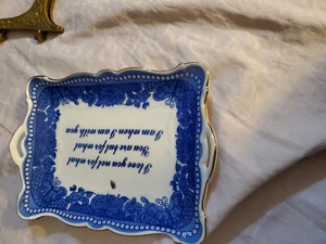 Godinger And Co. Decorative Blue And White Trinket Tray Dish With Brass Stand. - Picture 1 of 8
