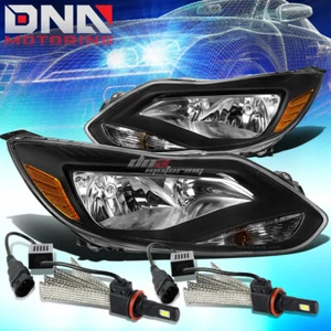 BLACK HEADLIGHT+AMBER CORNER SIGNAL+6000K WHITE LED SYSTEM FIT 12-14 FORD FOCUS - Picture 1 of 11