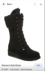 BEARPAW Kylie Suede Perforated Boot with NeverWet-Black-Size 8 New