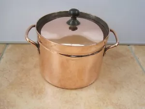 ANTIKE VIKTORIANISCHE 5 3/8" KUPFER ZWEIGRIFFIGE PFANNE & DECKEL MIT VERZINNTER INNENSEITE - Bild 1 von 9