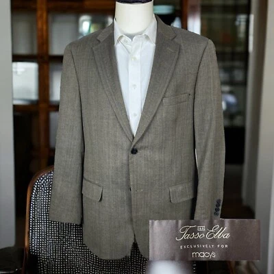 Tasso Elba Sport Coat Mens 42R Brown Herringbone Silk Wool - Image 1 of 4
