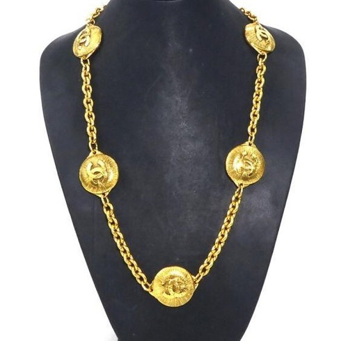 CHANEL Collana Ciondolo Girocollo Catena AUTENTICA Kenkenjp Moneta Oro Medaglione Gp F S