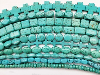 15-15.5''blue turquoise coin rondelle teardrop square rectangle drum oval beads - Image 1 of 4