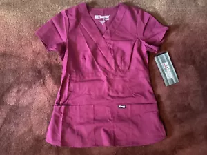 SALE~GREY’S ANATOMY BARCO 3 POCKET WINE MOCK WRAP SCRUB TOP~#4153~WO SM~QK SHIP - Picture 1 of 4