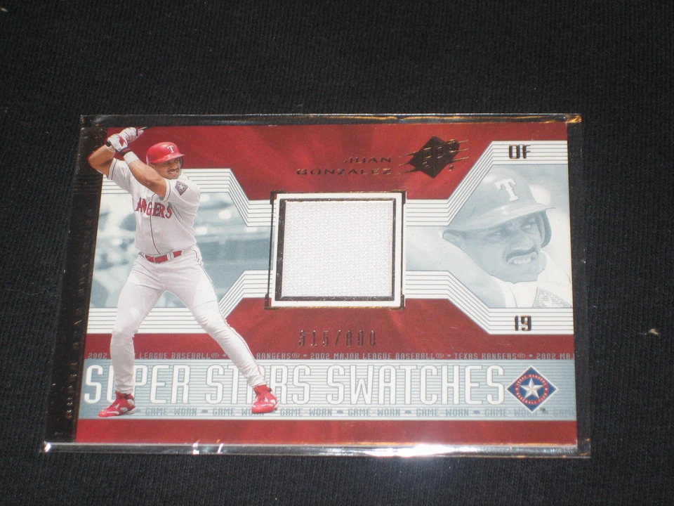 JUAN GONZALEZ RANGERS CERTIFIED AUTHENTIC BASEBALL GAME USED JERSEY CARD /800 - Image 1 of 2