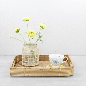 Blattform gemischte Struktur Rattan Tablett mit Griffen, Luxus Wohnkultur, Natur - Bild 1 von 6