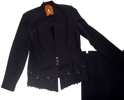 vintage Career suit 2pc Sz 10 Jacket w/embellishment & long/maxi skirt Navy Blue - Image 1 of 4