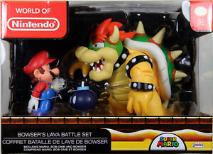 World of Nintendo ~ BOWSER'S LAVA BATTLE SET ~ Mario, Bob-omb & Bowser - Jakks
