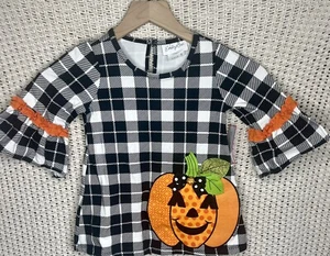 EMILY ROSE NWT Pumpkin Black Plaid Dress Shirt Leggings Halloween 2 Pc Set Sz 4 - Picture 1 of 11