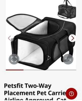 Petsfit 2 路航空公司批准宠物承运人 19x9x12 Blk — 第 1/4 张图片