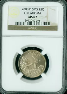 2008 D OKLAHOMA QUARTER NGC MS67 SMS . TOUGH DATE - Picture 1 of 2