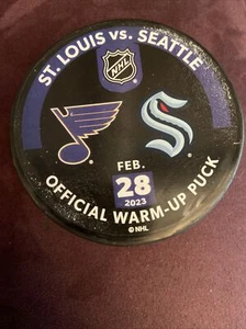 SEATTLE KRAKEN St Louis Blues Warm Up Game Puck 2/28/23 Pregame Warm-up Used - Picture 1 of 2