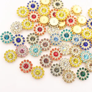 50 Stck. 14 mm Nähen Sonnenblume Kristall Strass FlatBack Rund Goldbasis Kleidung - Bild 1 von 32
