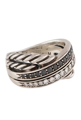 ANILLO BANDA CRUZADA DE PLATA ESTERLINA 1/2 CTW DIAMANTE DAVID YURMAN Foto 1 de 4