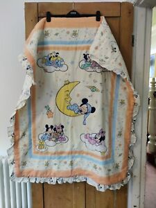 VTG Retro Disney Babies Toddler Bed Quilt Bedspread Blanket Night Stars Pluto