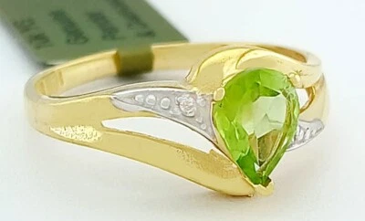 GENUINE 1.12 Cts PERIDOT & DIAMOND RING 10K GOLD - Free Certificate Appraisal - Image 1 of 4