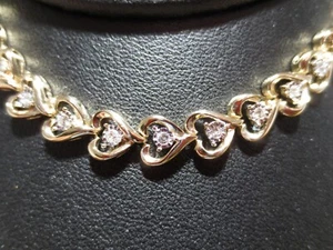14K YG LADIES DIAMOND HEART ANKLET 0.12 tcw 10.5" LONG 7.70 gr (G131753-1) - Picture 1 of 13