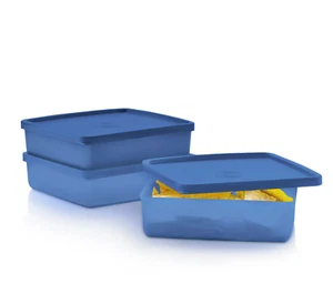 Tupperware Contenitori Quadrati Away 13 oz Blu Set di 3 Nuovi - Foto 1 di 3