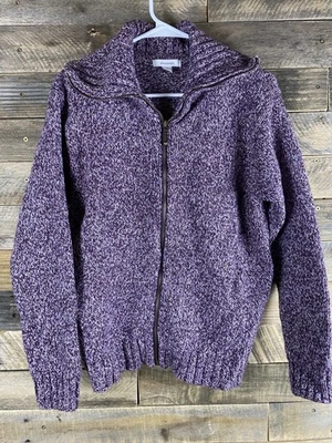 Dress Barn 女式 XL 码紫色希瑟拉链长袖开衫毛衣 — 第 1/4 张图片