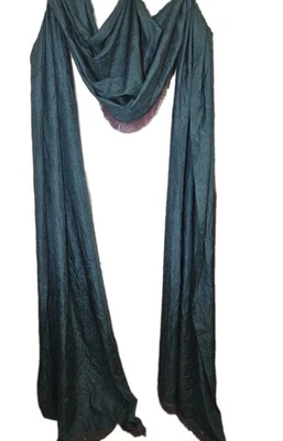 VTG 1970s Fringed Curtain Swag SEARS 47 x 219 Dark Green Cascade Panel Crushed - Image 1 of 4