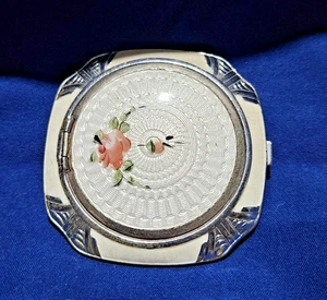 Espejo compacto Art Deco vintage Evans tocador esmaltado gilloche - Imagen 1 de 4