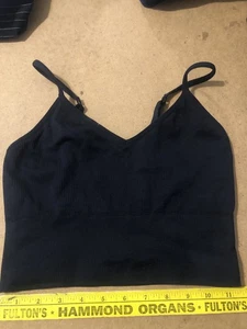 Z BY ZELLA Ribbed Seamless Longline Bralette Sports Bra S Black V-Neck EUC  - Picture 1 of 5