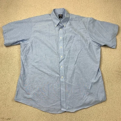 Пуританское платье рубашка мужская 18,5 короткий рукав синий воротник на пуговицах карман - Изображение 1 из 4