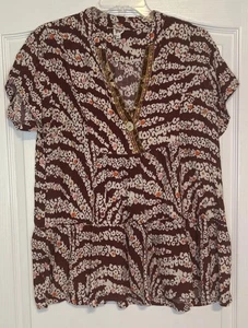 Ivy Jane Floral Top Damen Large weinrot Blumen Kurzarm Boho Pullover - Bild 1 von 8
