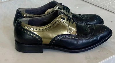 Оксфордские мокасины Robert Clergerie из черной/золотой кожи с законцовкой 38,5=7,5 для свободных людей - Изображение 1 из 4