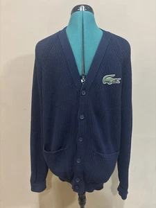 Lacoste Robert Georges Rib Knit Cardigan Navy Blue Unisex Classic  - Picture 1 of 10