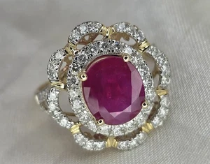Natural Ruby & Diamond Ring In 14ct Yellow Gold + Independent Valuation - Picture 1 of 11