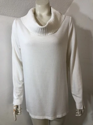 Weekends by Chicos Womens 2 Medium White Ribbed Cowlneck Sweatshirt Tunic - Image 1 of 4