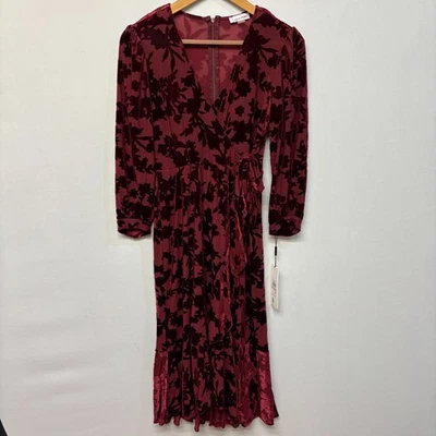 NWT CK Calvin Klein Women Long Maxi Dress Size 6 Floral Red Velvet D026 -30 - Image 1 of 4