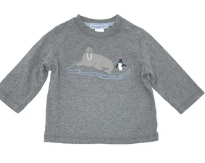 Janie and Jack Boys 3-6 Months Gray Walrus and Penguin Winter Shirt - Picture 1 of 5